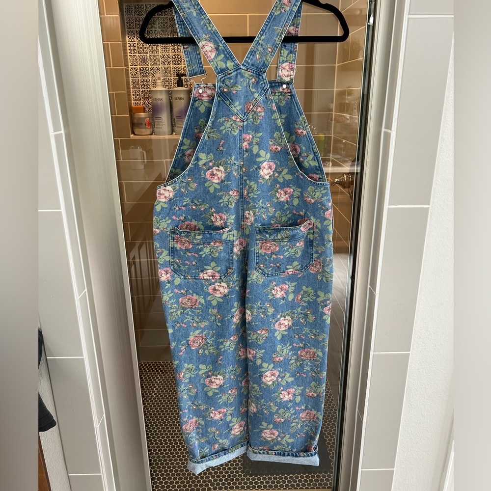 Floral Blue Denim Women's Overalls
